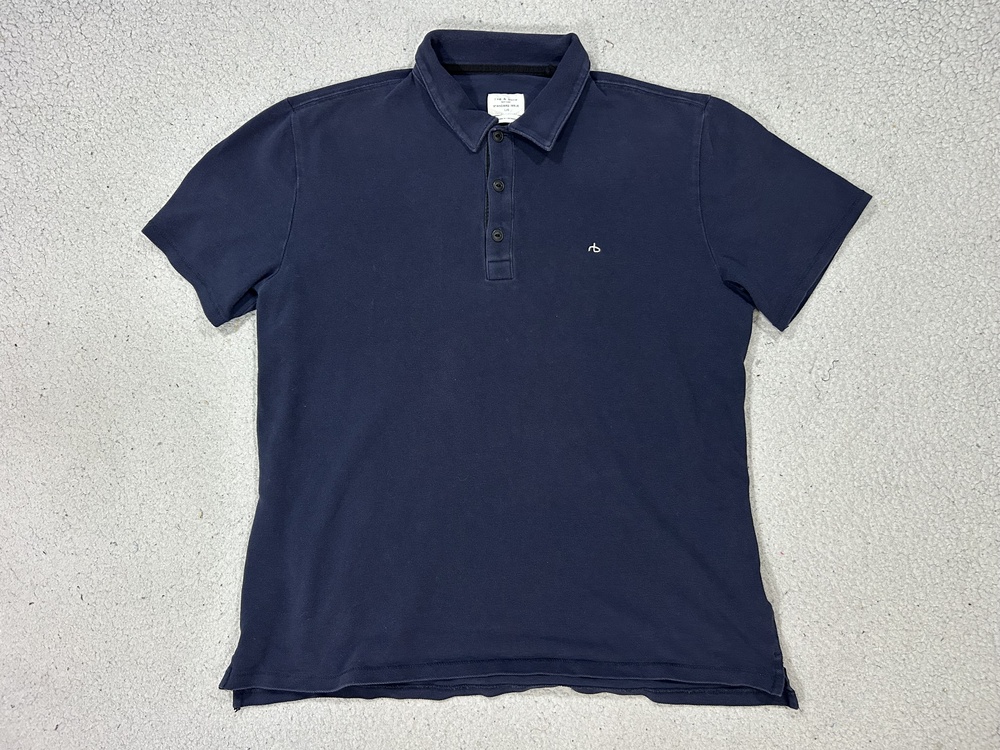 Rag & Bone Polo Shirt Mens Large Navy Blue Pique Cotton Standard Issue Logo